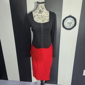 RockSteady Black and Red Polka Dot Pencil Skirt
